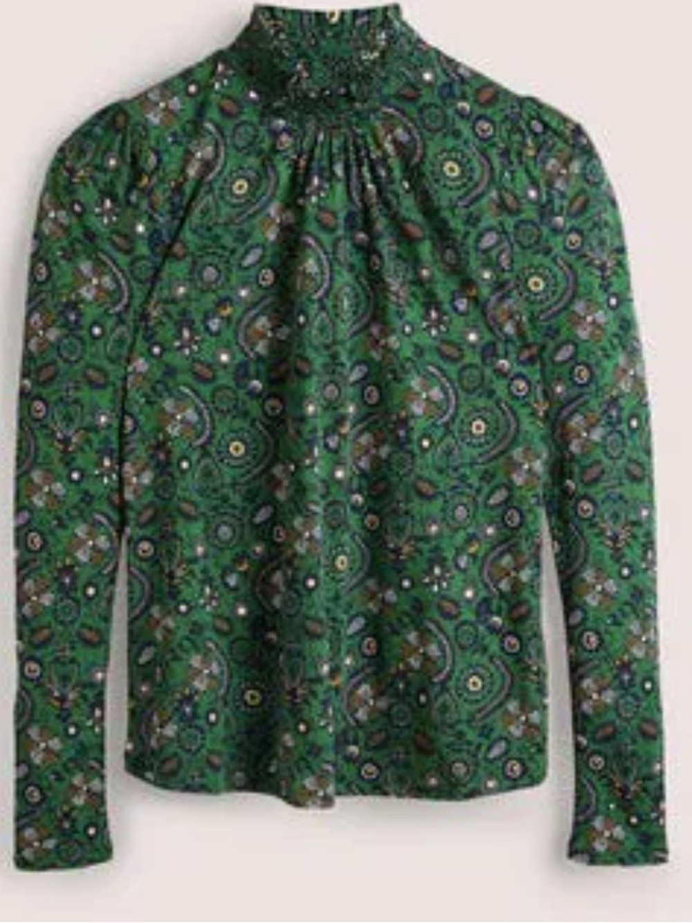 BODEN Smocked Neck Printed- size 10